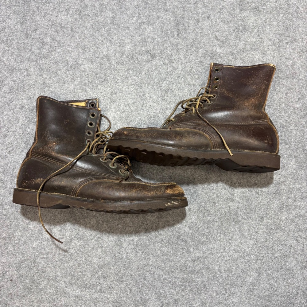 Vintage Brown Leather Moc Toe Work Boots Shearling Lined Armortred Cushion Sole